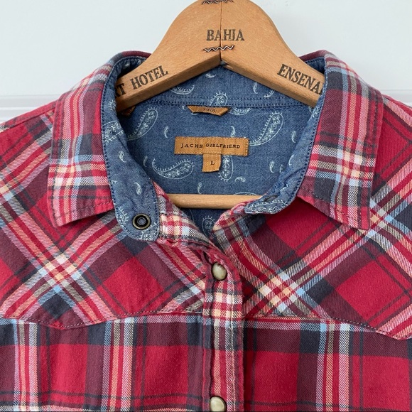 JACHS Girlfriend "Bea" Plaid Flannel Western Shirt w Pearl Snaps + MEASUREMENTS - Picture 2 of 11